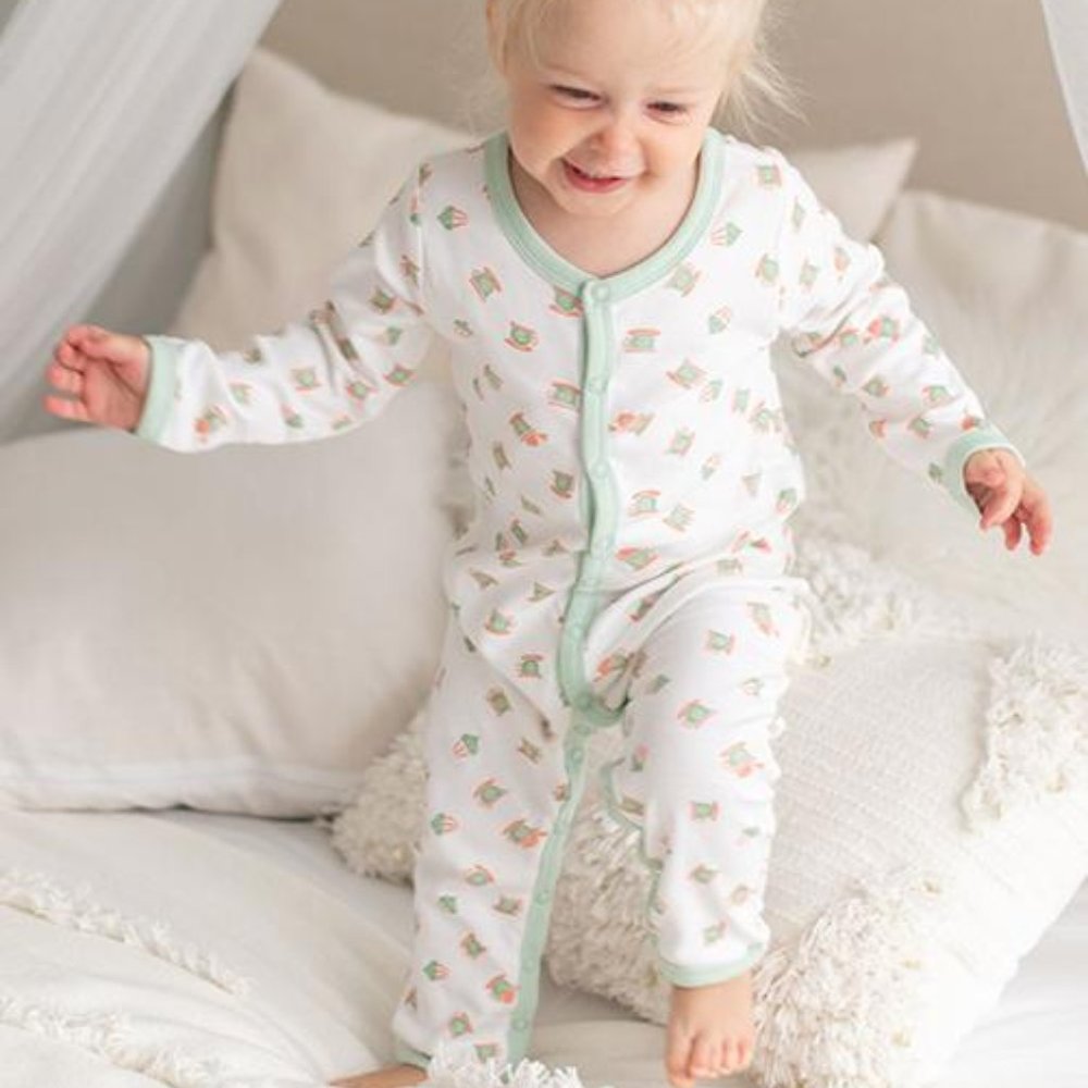 Li'l Birdie's Tea party Unisex Organic Baby Romper